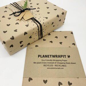 Black Hearts Recycled Eco Kraft Wrapping Paper